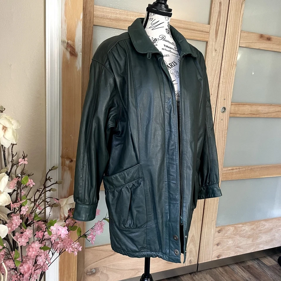 Женская кожаная куртка Jacqueline Ferrar размер Small зеленая 90-е винтажная супермягкая - Изображение 4 из 4