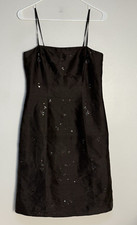 ANN TAYLOR Womens Silk Sheath Spaghetti Strap Brown Sequin Dress 6 Petite