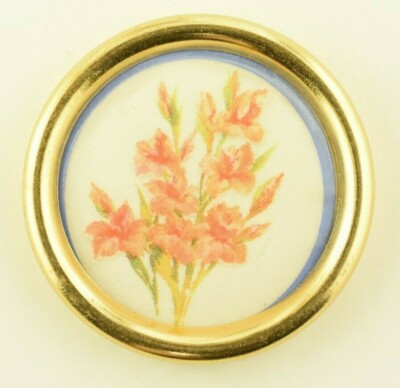 1998 Iris Or Lilies Flowers Flower Phyllis McKenzie Signed Large Art Button A1