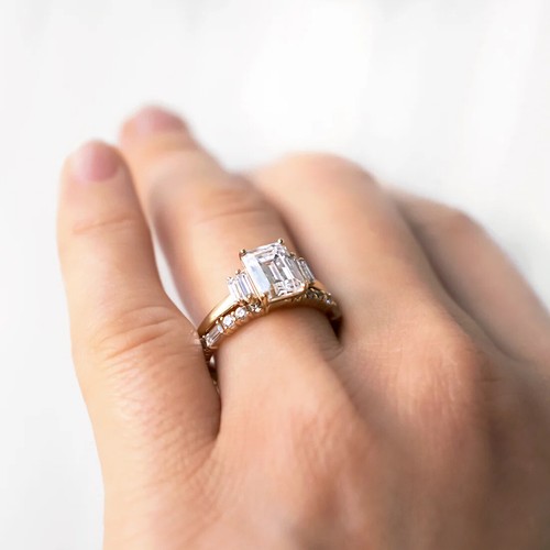 Round and Baguette Cut lab created Full Eternity Wedding Band in 925 silver - Picture 9 of 11