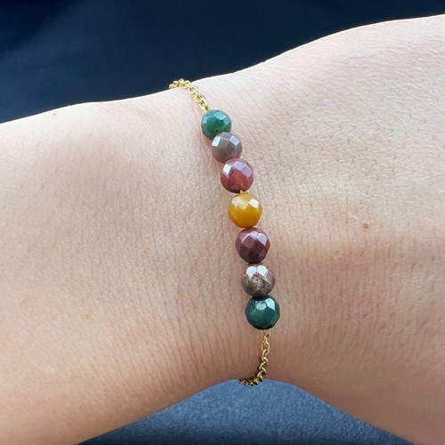 Armaband aus Natürliche Ozean jaspis Edelstein Schmuck Perlen mit Stahlkette - Bild 4 von 8