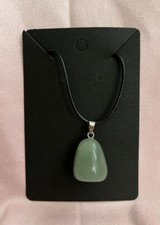 Stone Pendant Necklace, Green. Black Waxed Cord.