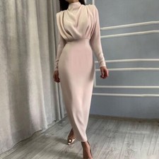 Spring/Summer Women's Solid Color Sexy Slim Temperament Waist Long-sleeved Dress