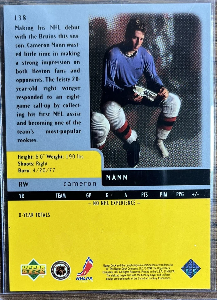 1997-98 UD BLACK DIAMOND CAMERON MANN #138 TRIPLE DIAMOND BOSTON BRUINS - Image 2 of 2