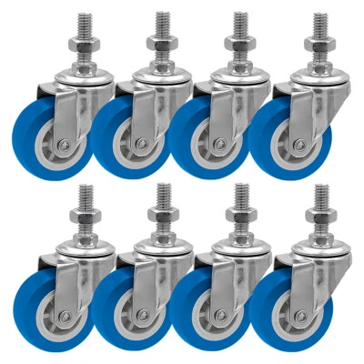 FACTORDUTY 8 Pack 2 Inch Stem Caster Swivel Blue Polyurethane Caster Wheels