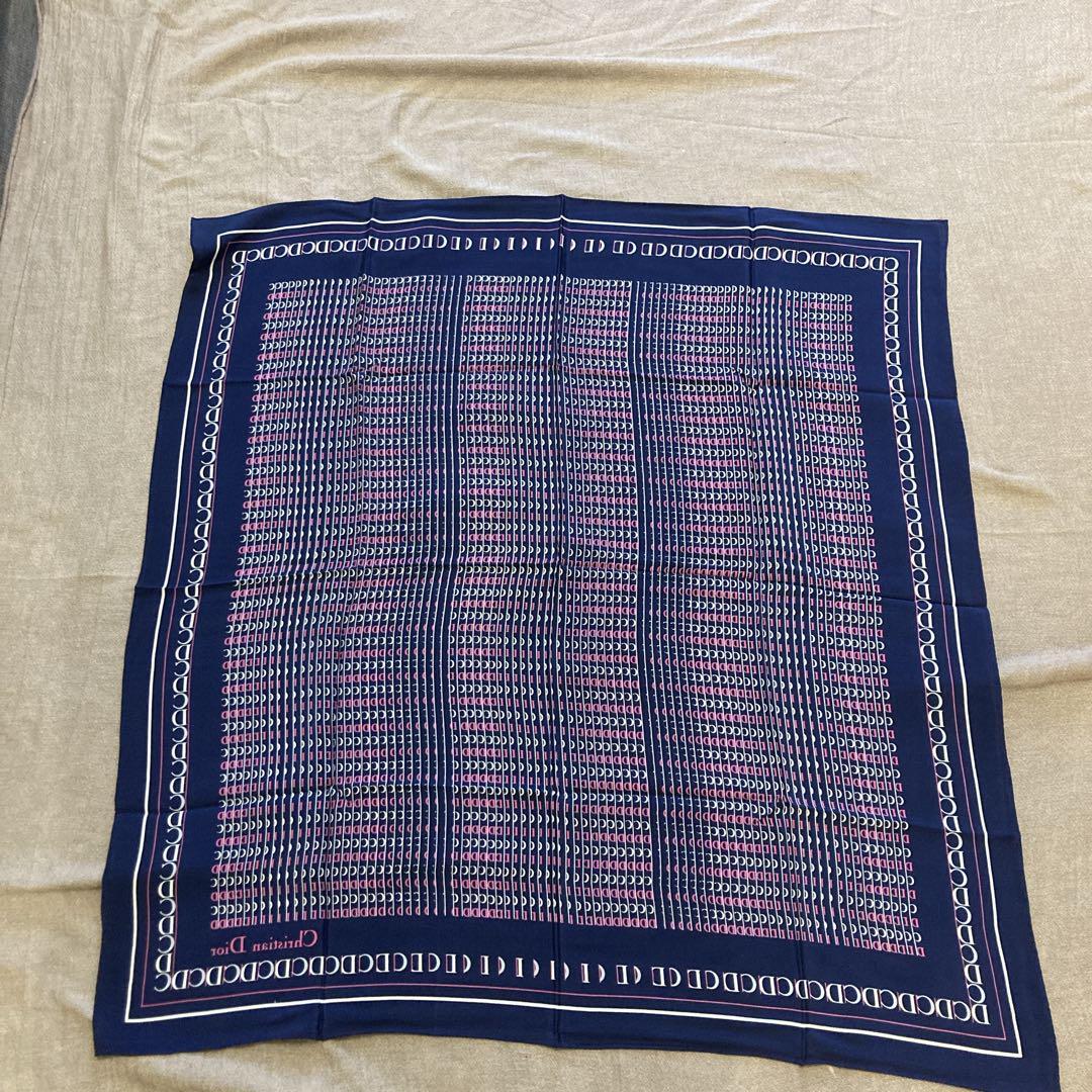 Christian Dior シルク ネイビー Christian Dior scarf 78cm 30″ square silk logo navy | eBay