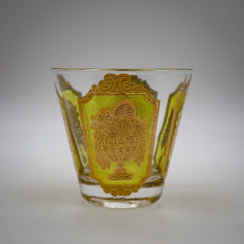 Vtg Culver 22k Gold Lowball Glasses Tumblers Fruit Basket Regency MCM Barware