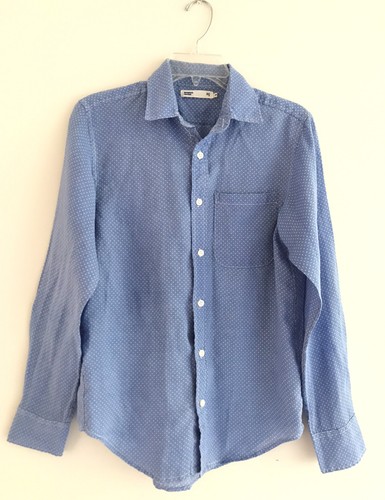Sevendays Sunday Polka Dot Button Up Shirt Womens Size S Blue Long Sleeve Collar - Picture 2 of 7