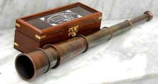 ANTIQUE BRASS TELESCOPE MARINE NAUTICAL LEATHER PIRATE SPYGLASS VINTAGE SCOPE