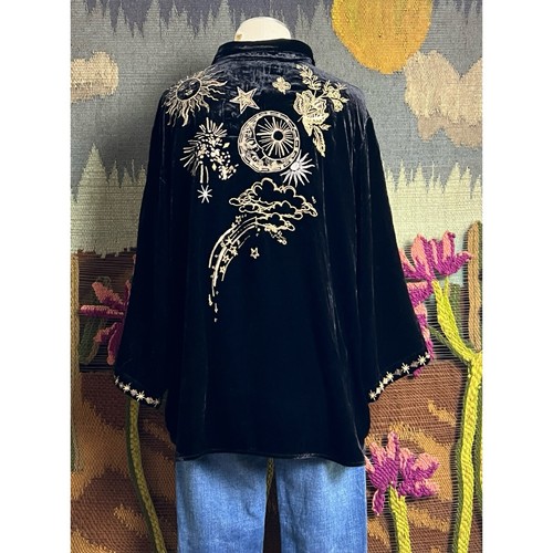 Johnny Was Miaora Black Velvet Celestial Moon Star Tunic Blouse PXL - Picture 12 of 17