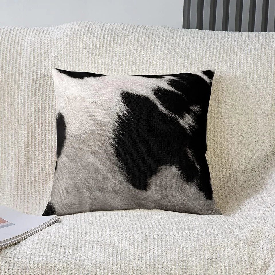 Fundas de almohada de cojín de cuero de vaca genuino - Paquete de 3 fundas de almohada de pelo sobre cuero natural Foto 3 de 4