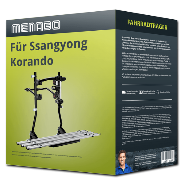 Menabo FahrradträGer Cobra Plus Schwarz/Silber FüR Ssangyong Korando Typ CK NEU-image