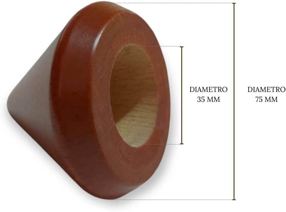 Terminali Per Bastone Tende In Legno - Diametro 35 Mm, Colore Noce, Made In Italy - Foto 2