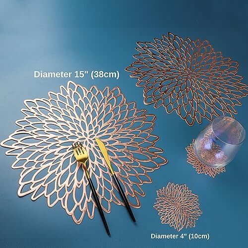 18 Pairs Rose Gold Placemats & Coasters 36 Pcs Bulk Metallic Pressed