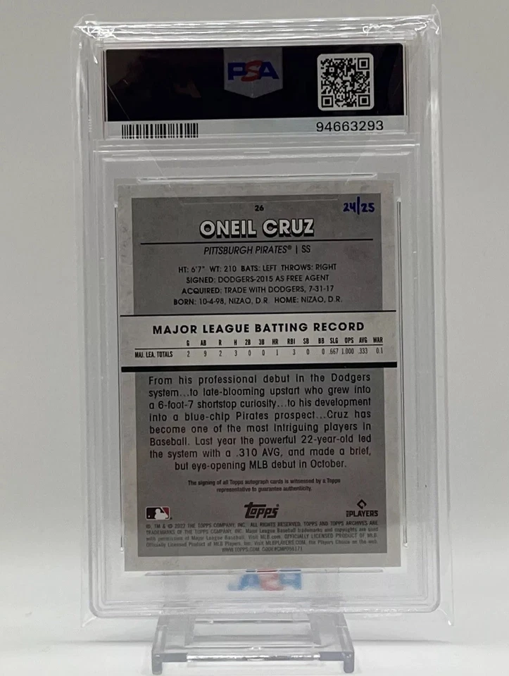 2022 Archives Snapshots - Oneil Cruz RC 26 /25 Black And White Auto PSA 10 GemMT - Image 3 of 4