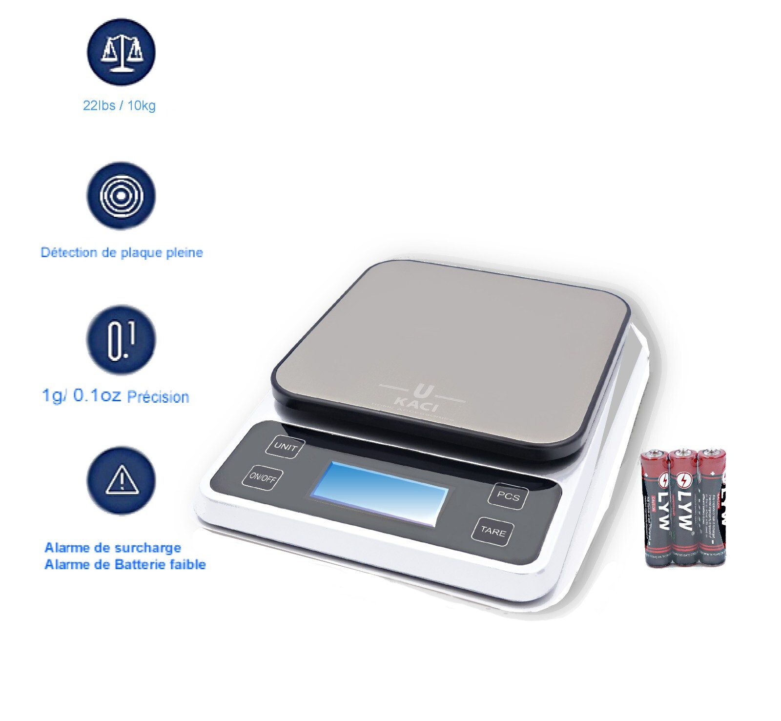 Balance numérique 10kg avec fonction tare automatique et capteur haute précision
