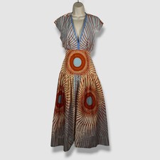 Silvia Tcherassi Women's Blue 3D Stitch V-Neck Cap Sleeve Cecile Dress Size XS