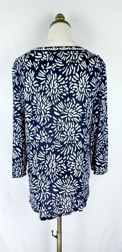 Charter Club Tunic Womens Size M Blue White Nautical Floral Embroidered Sheer - Picture 5 of 6