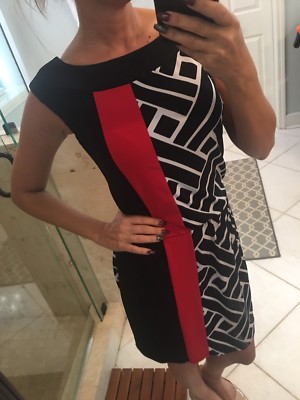 White House Black Market Jersey dress Christmas XS Black and Red striped |  eBay