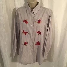 Bon Worth Women's Red Hat Society Blouse Medium,White with Purple Stripes B5
