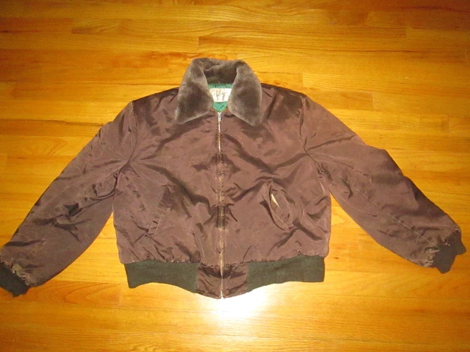 1950s 60s De Colección Hércules Grueso Nylon Marrón Ropa de Trabajo Bombardero Esquí Chaqueta Abrigo S/Med Foto 4 de 4
