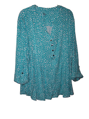 Kim Rogers Womens Plus 3X Blouse Popover Top Blue Teal