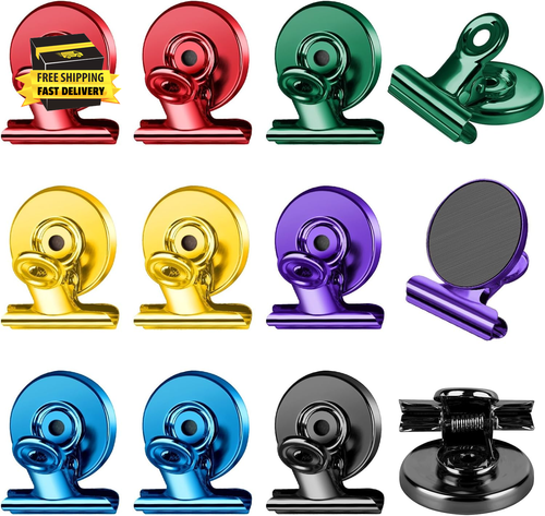 12 Pack Strong Magnetic Clips, Heavy Duty Whiteboard & Refrigerator Magnets, Scr