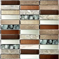 Glasmosaik Naturstein Hellbraun Silber Grau GläNzend 87-68X | 10 Mosaikplatten