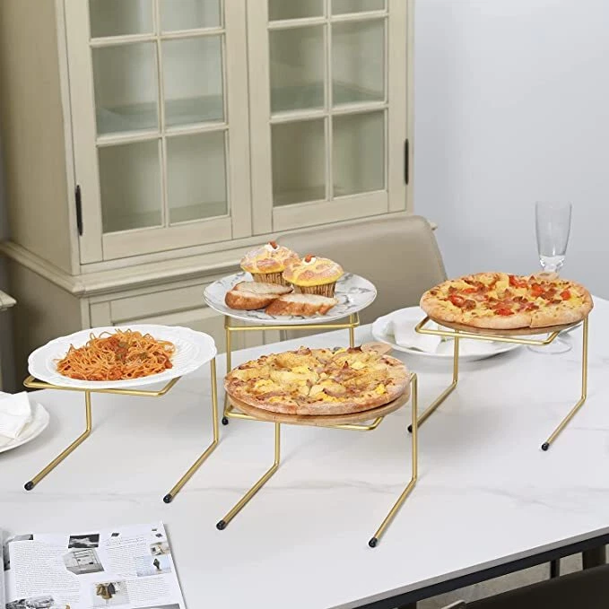 Brass Metal Pizza Stands, Tabletop Food Platter Tray and Display