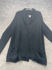 White Stag Sweater Size XL Extra Large Black Open Front Cardigan Long Soft Knit