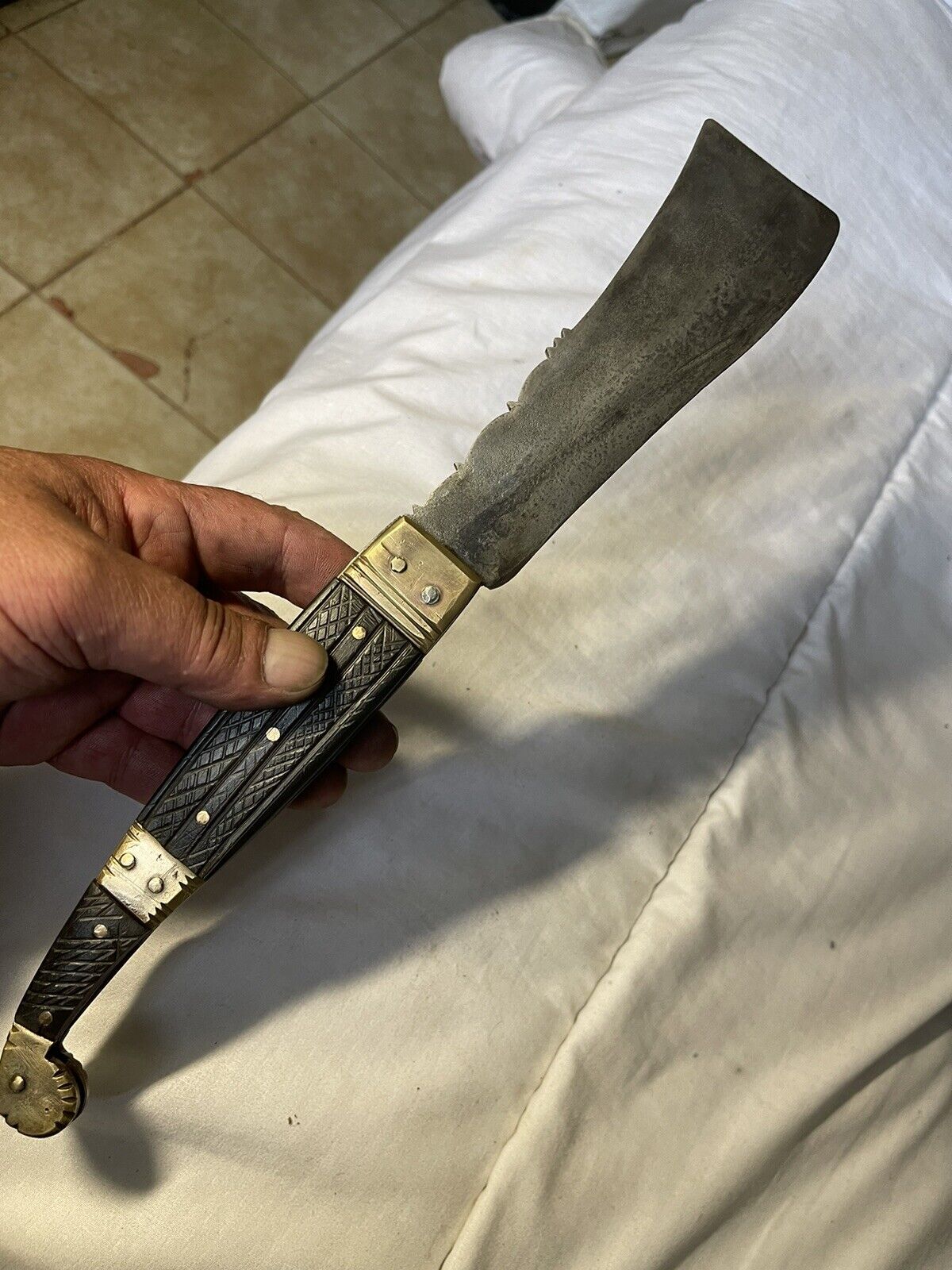 RARE Antique ITALIAN 19th Century Large  Blade Navaja Folding Knife 