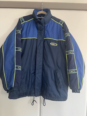Vintage Reebok Mantel blau und neon wattiert Park Away Kapuze Retro 90er Large P2P 25''