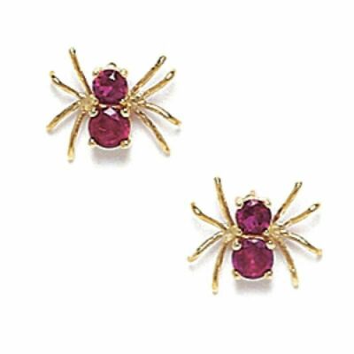 14K massiv Gelbgold Rubin Juli Geburtsstein Spinne Druck Ohrstecker
