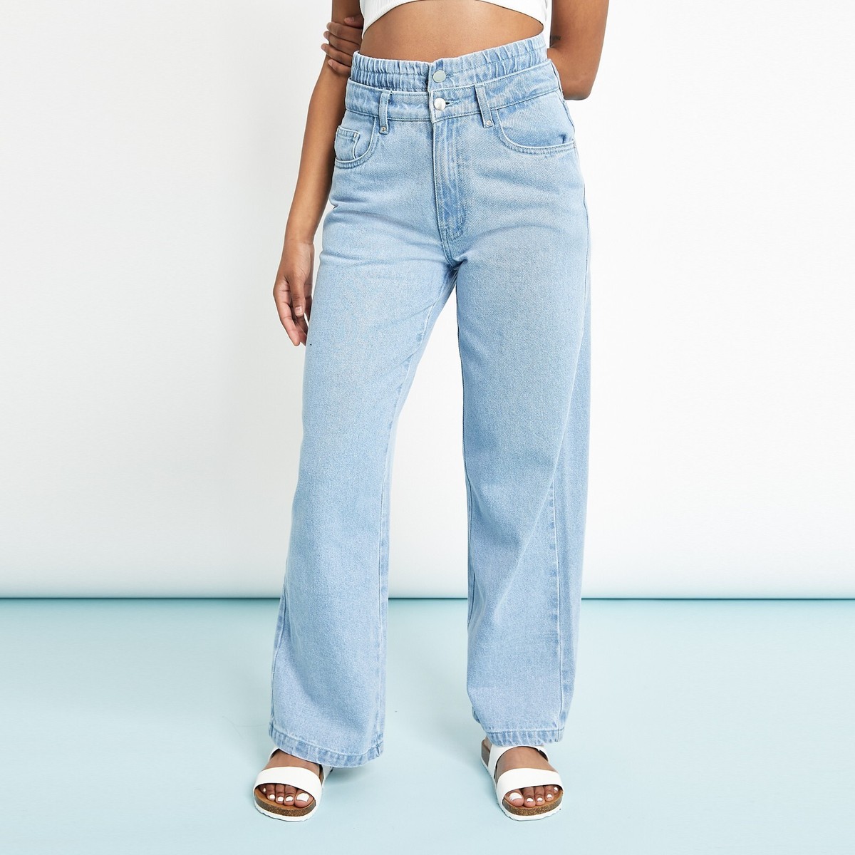JEEP★LADY'S_Wappen Straight Denim Pants Womens Straight Leg Jeans High Waist Denim Pants Regular Fit