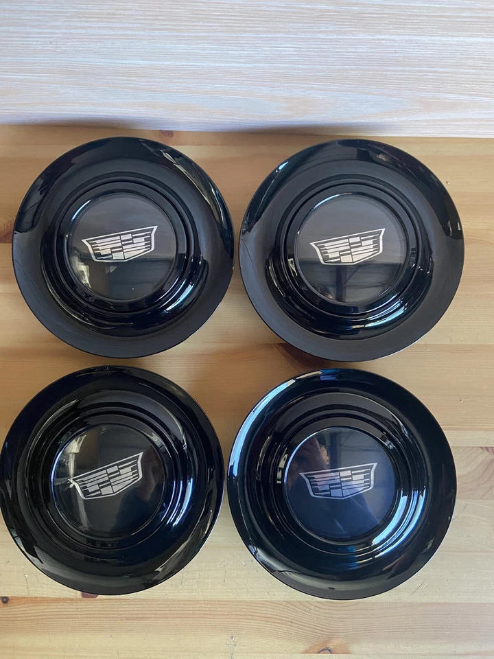 4 Black Floating Center Caps XL Rim For Cadillac Forgiato Emblem 7.2 In 182 mm - Image 2 of 3