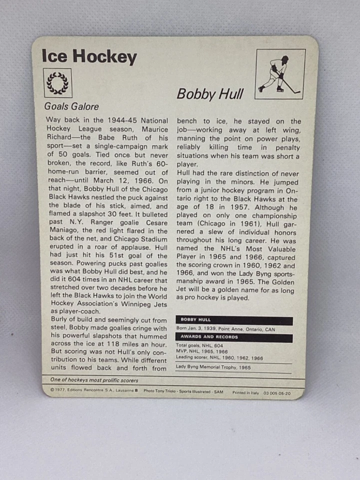 1976-80 Sportcaster 03-005 05-20 Bobby Hull - Image 2 of 2