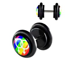 2 Pezzo Falso Orecchini Spina Acrilico Arcobaleno Gay Tunnel Nero Ø 10mm