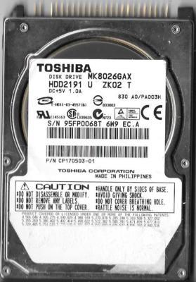 PCパーツ Toshiba mk8026gax 80 GB TOSHIBA MK8026GAX HDD2191 U ZK02 T 80GB IDE HARD DRIVE A0/PA003H