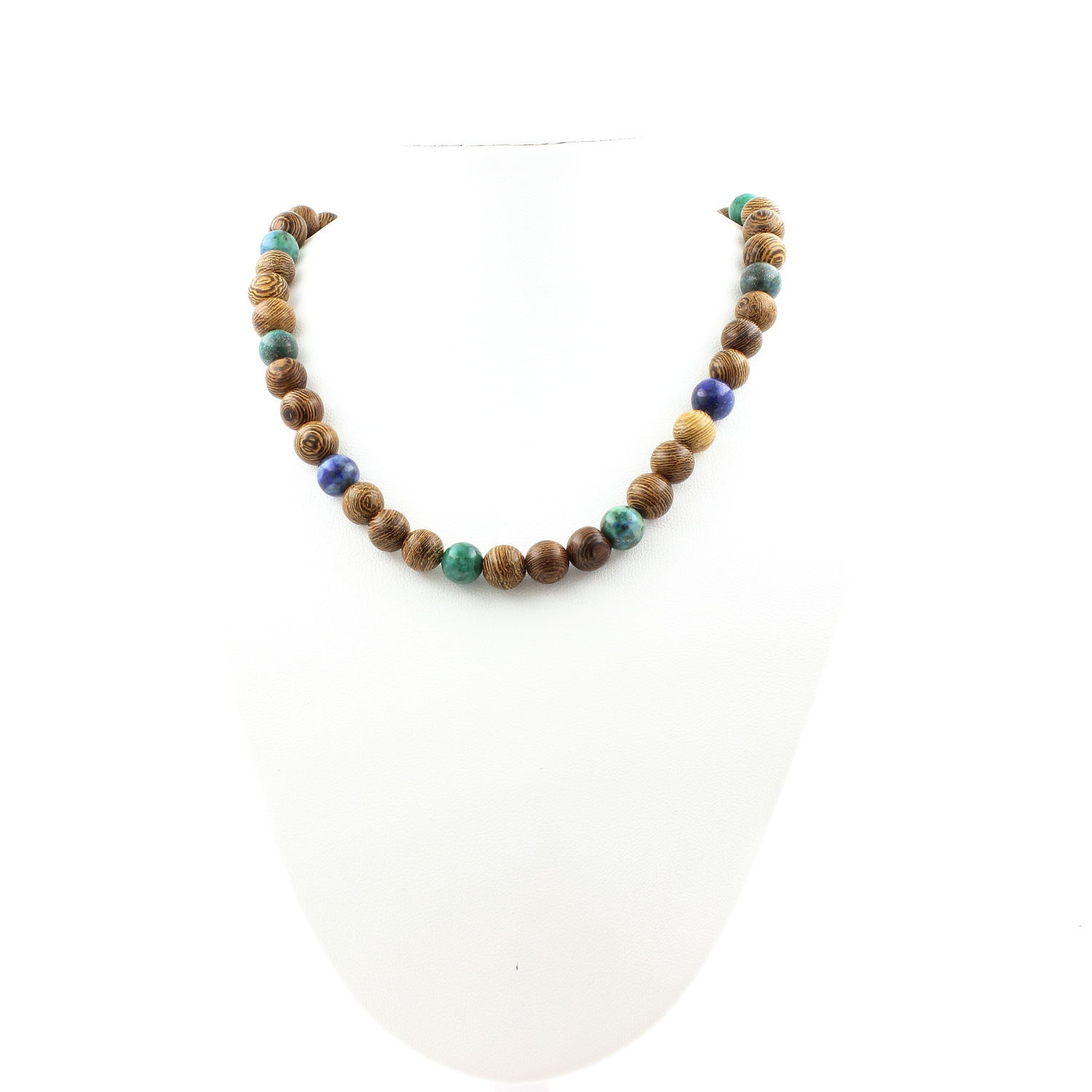 Collier Azurite Chrysocolle et bois 8 mm, le bijou idéal pour méditer