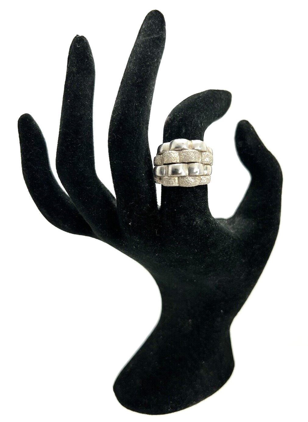 Solid Sterling Silver Textured Segmented Ring Siz… - image 1