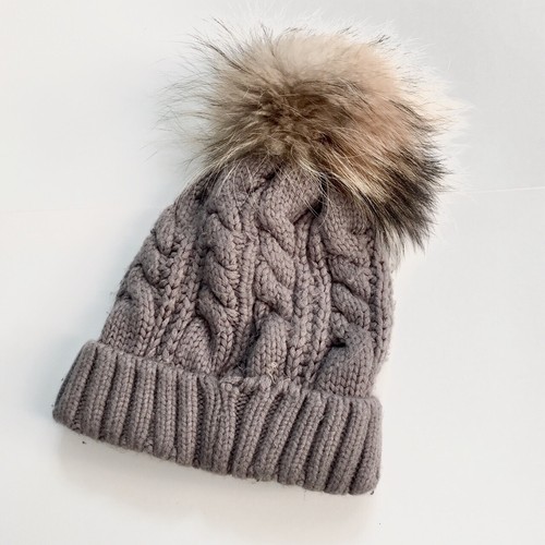 CUFFIA CAPPELLO PON PON PELLICCIA LAPIN INTRECCIATO MAGLIA TORTORA MARRONE  BEIGE | eBay