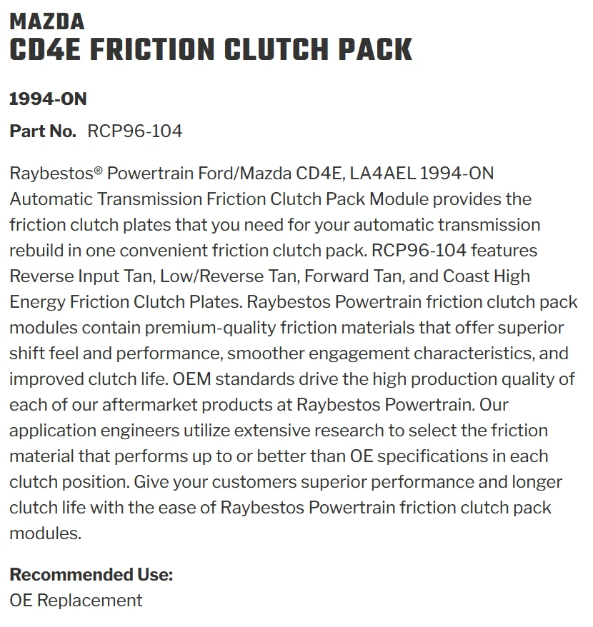 Módulo de fricción Raybestos CD4E con Hi Energy Coast y embrague directo RCP96-104 Foto 3 de 3