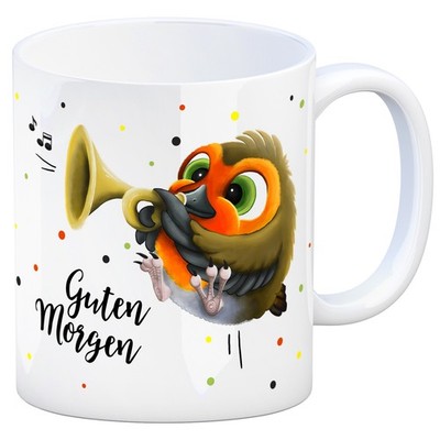 Kaffeebecher mit Rotkehlchen Motiv und Spruch: Guten Morgen Kaffeetasse Tasse