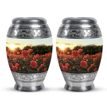 Small Urn Human Ashes 3Inch Set Of 2 with Rose Funeral Keepsake Mini