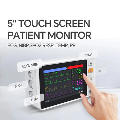 New Touch Patient monitor Vital Signs Machine 5 Inch ECG NIBP SPO2 RESP TEMP