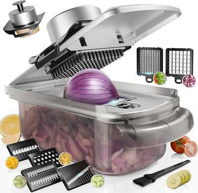 9-in-1 Vegetable Chopper & Mandoline Slicer, Stainless Steel Dicer for Kitchen