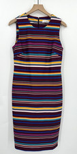 Calvin Klein Dress Womens 10 Purple Yellow Striped Sheath Midi Colorful Office
