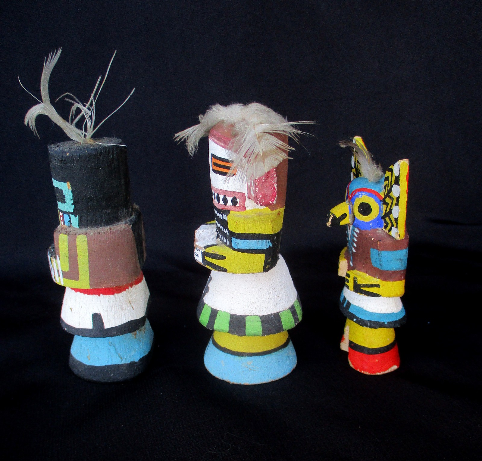 Lot of 3 Vintage 3 1/2"-4" Hopi  Kachina Dolls Cir 1960's (1 From Hopi Villages)