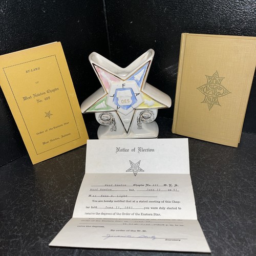 Vtg ORDER OF THE EASTERN STAR Lot Masonic Vase By-laws 1940 New Ritual Book OES