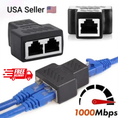 RJ45 Splitter Adapter 1 to 2 Ways Dual Female Port CAT6/5/7 LAN Ethernet Cable